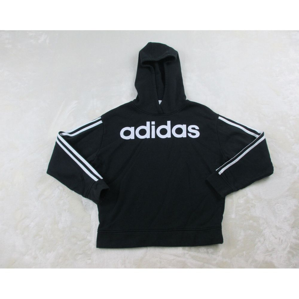Adidas Sweater Girls Large Black Spell Out‎ Pullover Hooded Kids Youth